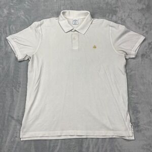 Brooks Brothers Polo Shirt Mens 2XL White Slim Fit Performance Short Sleeve Slit